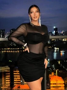 SHEIN SXY Vestido sexy ajustado y transparente de talla grande de malla