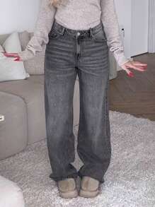 Women's Casual Distressed Vintage Washed Straight Leg Jeans