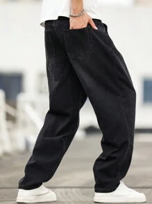 Manfinity Hypemode Quần Jeans Baggy Túi Ống côn Thường Ngày Đa Năng Cho Nam - màu đen - Xem 3