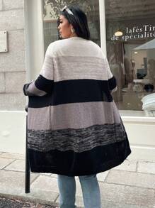Franclia Plus Size Women Colorblock Knit Cardigan, Autumn