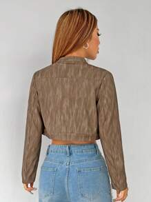 SHEIN PETITE Handsome Women's Jacket With Sfumato PU Fabric Zipper Decoration ,Petite Women - Brown - View 3