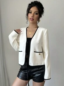 Elenzga Chaqueta corta con tirantes de moño delgado, estilo francés de moda para mujer en otoño, adecuada para ir al trabajo, vacaciones, citas, salidas, días festivos, jardín, reuniones familiares, Día del Trabajo, festivales, Día de la Independencia, regreso a clases, atuendo de maestro, Halloween, Acción de Gracias