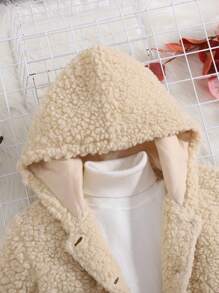 SHEIN Tween 女童休闲纯色针织羊毛连帽开衫 - 杏色 - 查看 3