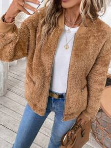 SHEIN LUNE Chaqueta bomber con cierre y caída de hombros