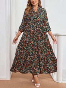 SHEIN Clasi Đầm tay loe cổ chữ V họa tiết hoa cỡ lớn cho nữ - Nhiều màu - Xem 3