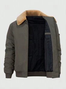 Manfinity Homme Chaqueta casual de manga larga con cremallera y color contrastante para hombre, otoño - Verde militar - Ver 2