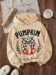 Sudadera con capucha minimalista de manga larga con estampado de letras para niñas adolescentes