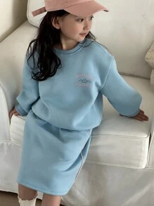 Dazy Kids 女童针织抓绒卫衣+半裙套装（2件套），秋冬季