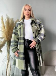 SHEIN SXY 大码女式格子针织长外套 - 彩色 - 查看 8