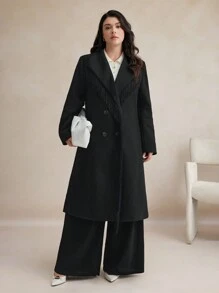 BizChic Damen Große Größen klassische schwarze Pendler Jacke mit Fransen