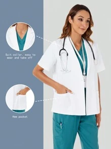 Bata de enfermera para laboratorio con traje de manga corta - Blanco - Ver 5