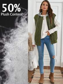 SHEIN LUNE Damen Ärmellose Daunenjacke mit Kapuze für Herbst und Winter, warm