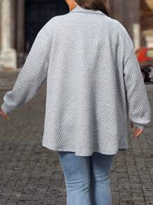 SHEIN LUNE Plus Drop Shoulder Pocket Patched Coat - Grey - View 2