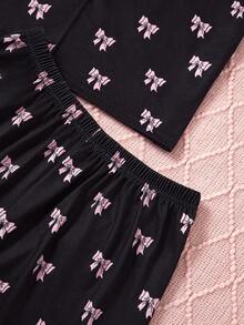 2 Cái/bộ Áo cardigan ngắn tay màu hồng và quần short dành cho nữ sinh tuổi teen Bộ đồ mặc trong nhà thông thường - màu đen - Xem 5