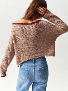 SHEIN BohoFeels Solid Color Loose Long Sleeve Sweater For Women, Vacation