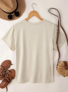 Chiquease 女士极简主义“善待他人”标语短袖T恤，夏季图案T恤女式上衣 - 杏色 - 查看 2