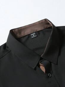 Manfinity Mode Men's Solid Color Black Button Front Long Sleeve Casual Shirt, Elegant Shirts For Men, Business Casual Tops Men, Men's Black Button-Down Shirt, Dress Shirts, For Fall - Black - View 3