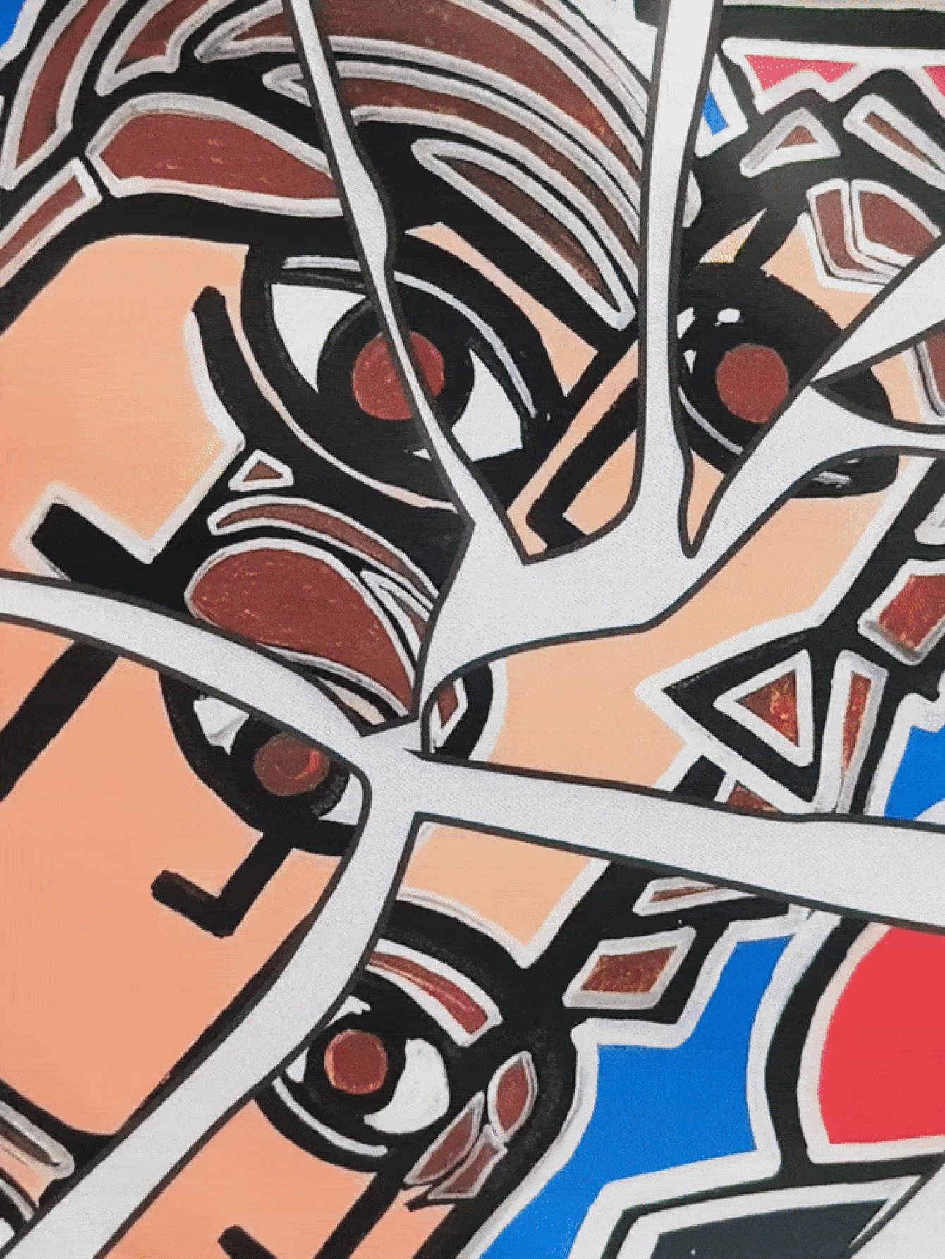 Manfinity EMRG 男士抽象面孔和字母印花短袖 T 恤，夏季 - 白色 - 查看 2