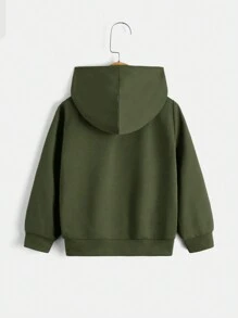 SHEIN 年轻男孩休闲舒适连帽上衣、运动衫 - 軍綠色 - 查看 2