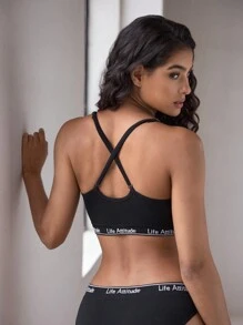 EasyFave Seamless Letter Printed Camisole For Women - Black - View 2