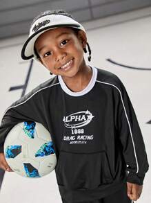 SHEIN 2pcs Set: Boys Kids Outfit With Letter Print Long Sleeve Sweatshirt And Sports Pants, Casual Style - Black - View 8