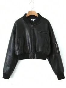 Apperloth A 90 年代朋克拉链落肩棒球领 PU 皮革宽松飞行员机车夹克短款外套音乐节