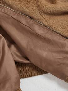 SHEIN MOD Plus Size Retro Fluffy Zip-Up Hooded Short Jacket, Autumn Winter - Brown - View 5