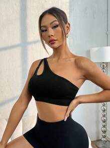 Gameset SHEIN Sport Seamless Solid Color Hollow Out One Shoulder Sports Bra