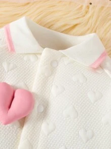 女婴舒适纹理面料爱心装饰连体衣，秋冬季 - 白色 - 查看 6