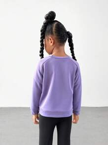 SHEIN Áo nỉ phản quang in màu tím thời trang cho bé gái thể thao ngoài trời trượt ván đi bộ đường dài thường ngày - Màu tím - Xem 7