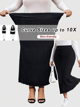 SHEIN CURVE+ Curve Plus hög midja enfärgad kjol Lärarkläder Gå ut Outfits Arbetskläder Balkjol