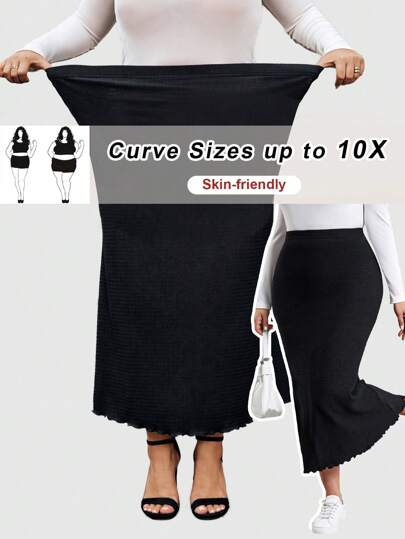 SHEIN CURVE+ Curve Plus High Waisted Solid Color Skirt Teacher Clothes Going Out Outfits Work Clothes Prom Skirt