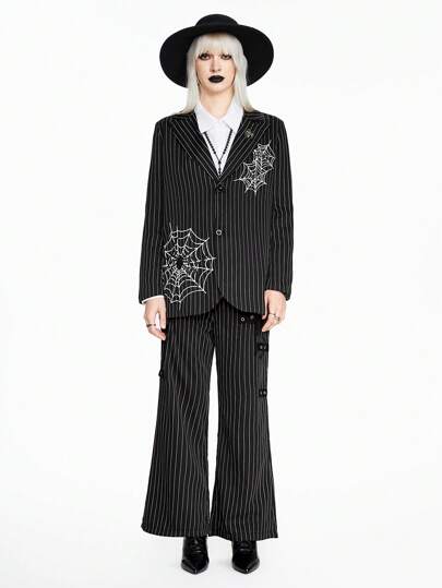 Grunge Punk Women Gothic Black Striped Spider Print Spider Brooch Regular Style