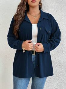 SHEIN LUNE Chaqueta informal de ajuste holgado de unicolor, talla grande, para primavera y otoño - Azul Marino - Ver 1