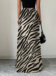 Selianne Chân váy maxi họa tiết da báo thời trang nữ, thích hợp cho mùa hè và mùa thu. - màu đen - Xem 2