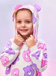 SHEIN X Care Bears 年轻女孩 2 件套卡通熊印花连帽运动衫和紧身裤套装 - 彩色 - 查看 1