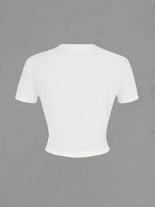 INAWLY Camiseta corta con gráfico de eslogan EN TUS SUEÑOS - Blanco - Ver 2