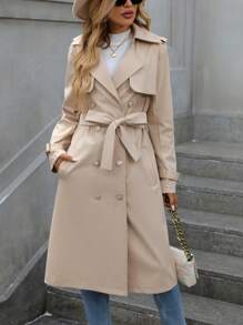 Chiquease Women's British Style Double-Breasted Mid-Length Trench Coat - Khaki - View 5