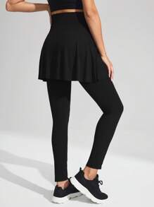 SHEIN 孕妇普拉提高弹力针织短裤、休闲“二合一”紧身裤、无缝瑜伽运动紧身裤 - 黑色 - 查看 2