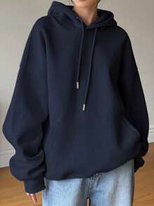 Dazy-Less Sudadera con capucha de felpa de manga larga con cordón ajustable, escote amplio para mujer, para otoño/invierno, tops de manga larga