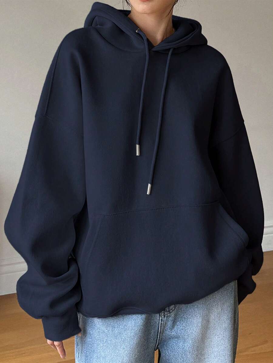 Dazy-Less Sudadera con capucha de felpa de manga larga con cordón ajustable, escote amplio para mujer, para otoño/invierno, tops de manga larga