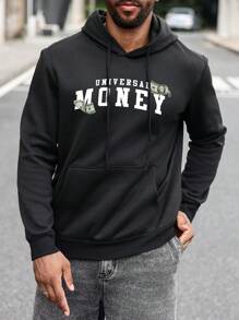 Manfinity LEGND 大码男式骷髅手和美元符号印花连帽衫