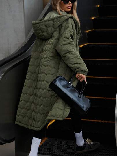 Aveloria Affinna Casaco longo acolchoado com capuz e estampa argyle casual e moderno para mulheres, roupas de inverno, agasalhos e roupas de outono para mulheres