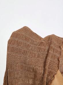 SHEIN MOD 喇叭袖垂领褶饰系带后背不对称下摆 T 恤 - 咖啡棕 - 查看 5