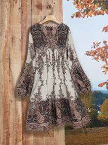 Rusticease Plus Size Long Fall Dress Casual Retro Printed Long Dress,Fall Women Clothes