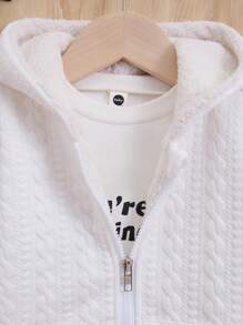 年轻女孩加厚保暖连帽衫和运动衫套装，粉色，适合秋冬季 - 粉色 - 查看 5