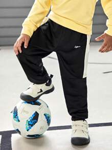 SHEIN 秋冬季年轻男孩拼布撞色休闲运动裤 - 黑與白 - 查看 6