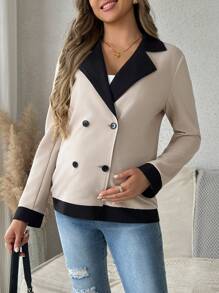 SHEIN Maternity Contrast Panel Front Button Casual Long Sleeve Jacket