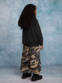 SHEIN 2pcs Tween Girls Solid Color Letter Printed Crew Neck Sweatshirt And Sweatpants Set - Multicolor - View 2