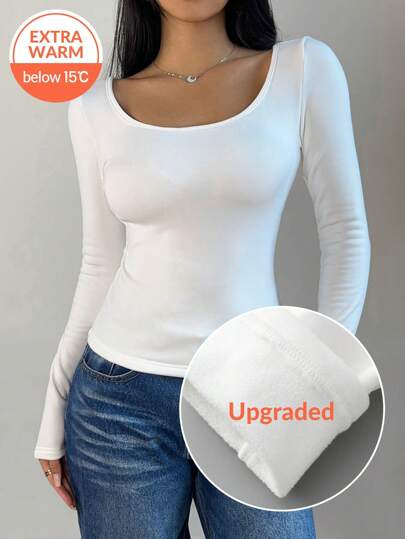 Fluxe Casual dames T-shirt met lange mouwen, effen kleur en ronde
hals, hoogwaardige thermische stof, thermische voering zonder bulk,
nauwsluitend elastisch ondershirt, T-shirt, blouse voor herfst en winter
